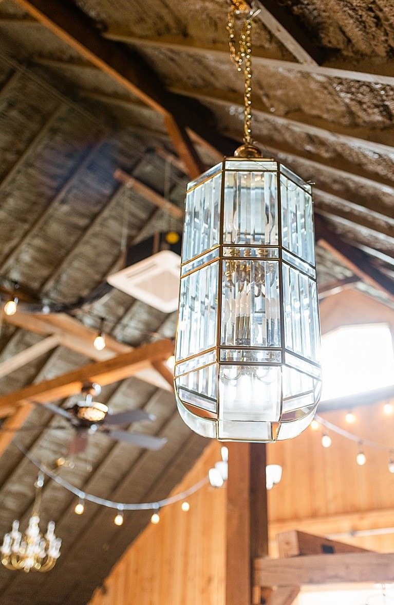 chandelier in barn venue