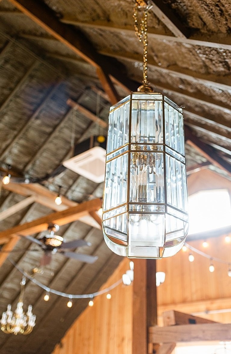 chandelier in barn venue