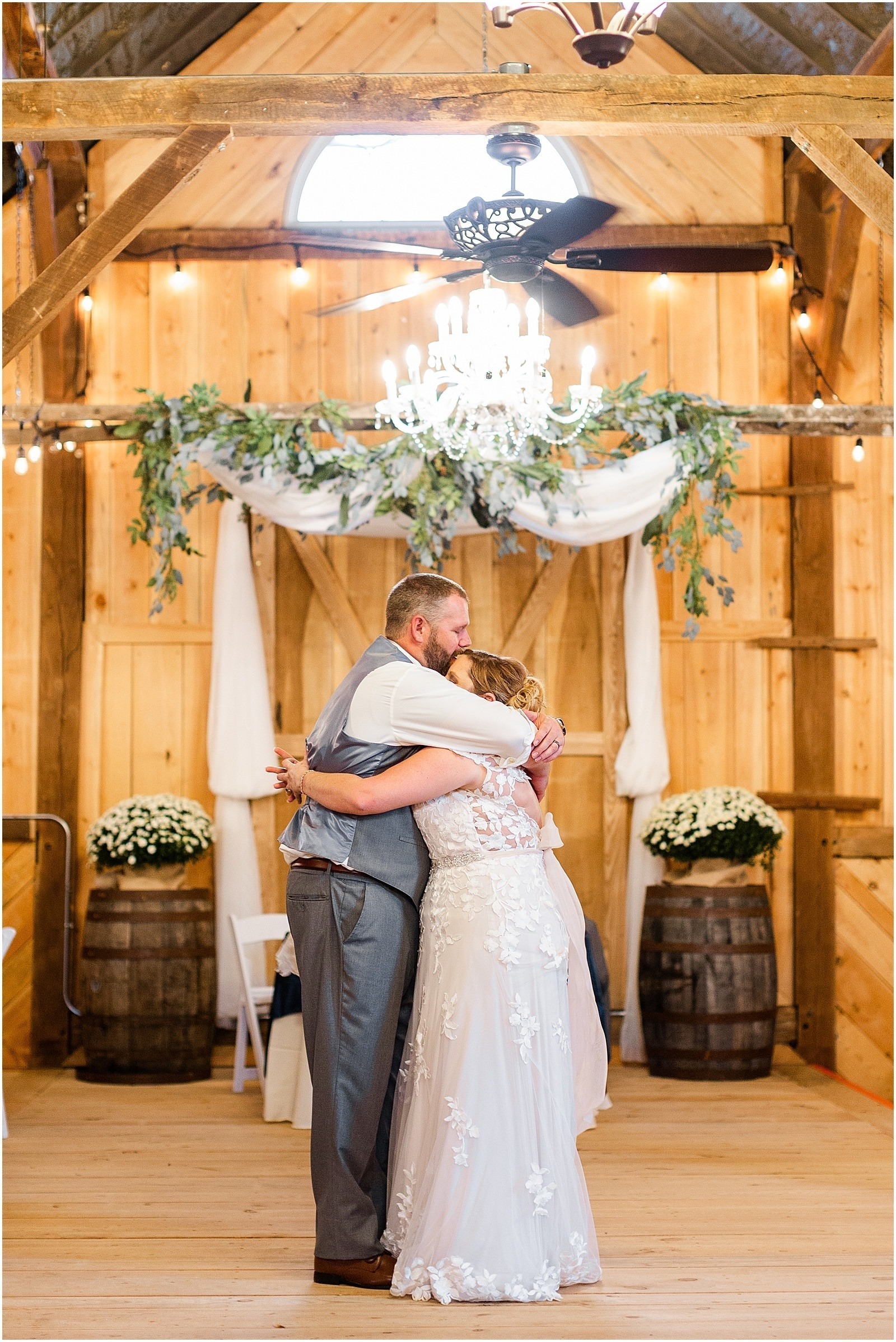 bride and groom embracing